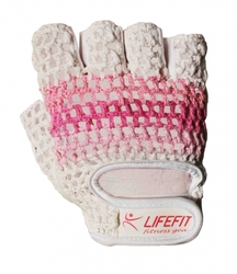 Fitness rukavice LIFEFIT KNIT, vel. M, růžovo-bílé