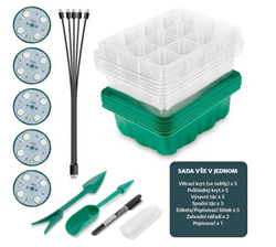 Minipařeniště s osvětlením 12 sazenic 18,5 x 15 x 14 cm set 5 ks