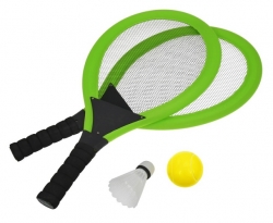 Set na plážové hry tenis/badminton 2xraketa, soft miček, badm. Košík, zelená